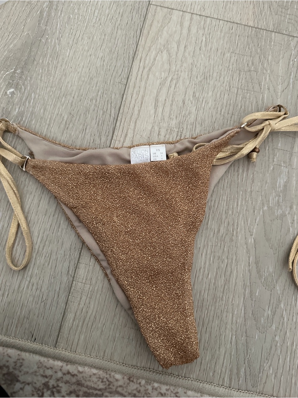 Women's Gold Shimmer Tie-Side Bikini Bottom